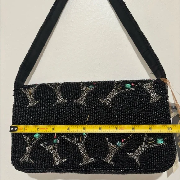 Viral Beaded Black Martini Cocktail Clutch Shoulder Bag - Picture 11 of 13